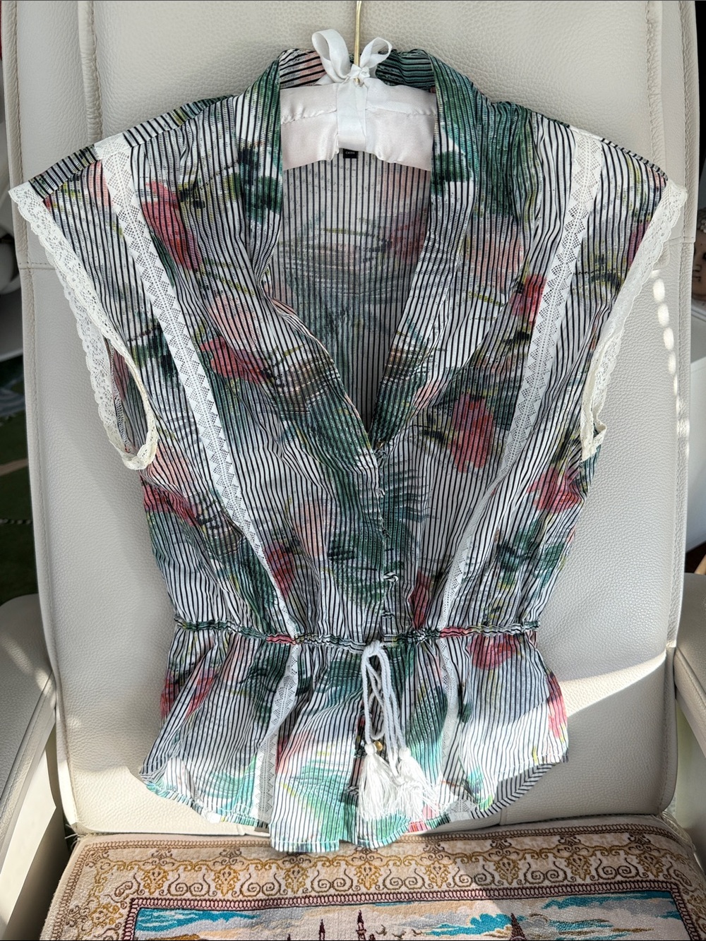 Palm Floral Sleeveless 100% Cotton Blouse